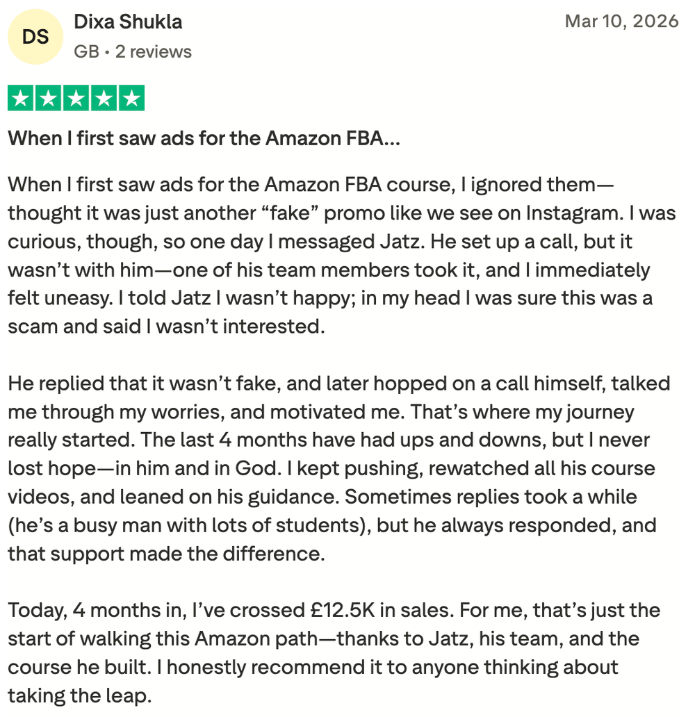 Trustpilot 5 star review from Dixa Shukla